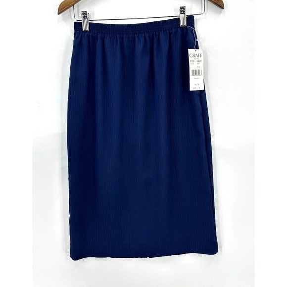Graff Petite Skirt Womens Vintage Pull On Elastic Waist Pockets Navy Blue 8 NWT - Picture 1 of 9